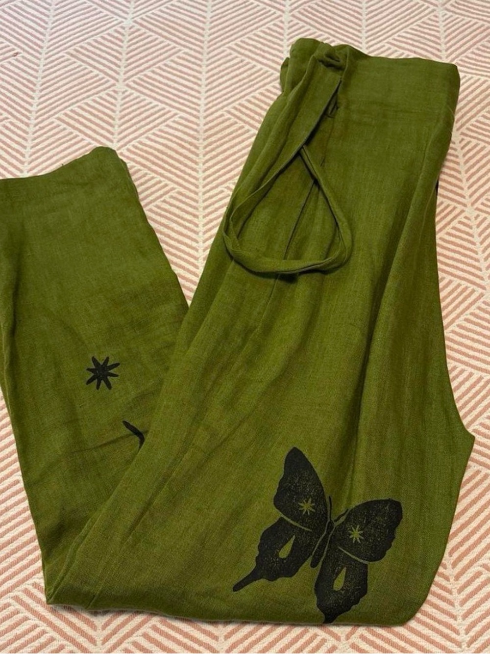 Sister Nettle butterfly flower moon star 100% linen pants - Picture 3 of 4